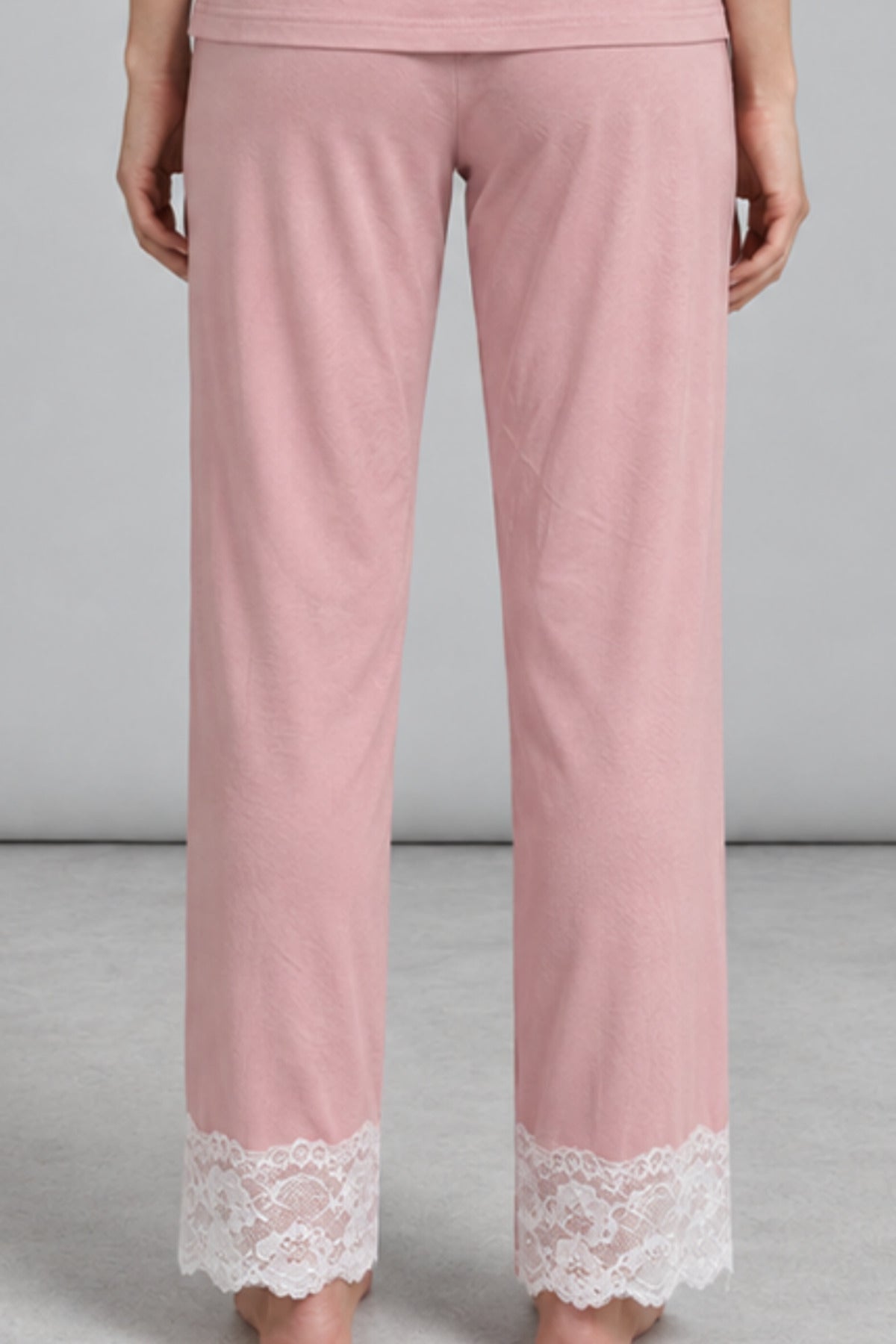 Kadın Dantelli Relaxed Pembe Pijama Takımı 4742