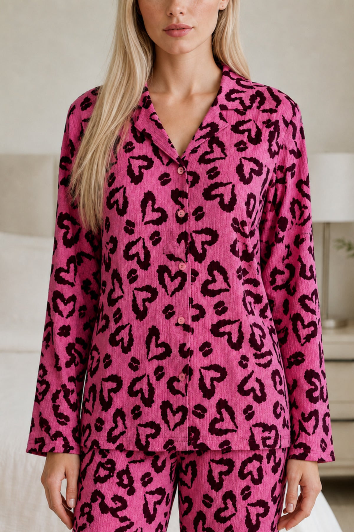 Kadın Casual Esnek Bol Lila Pijama Takımı 4672