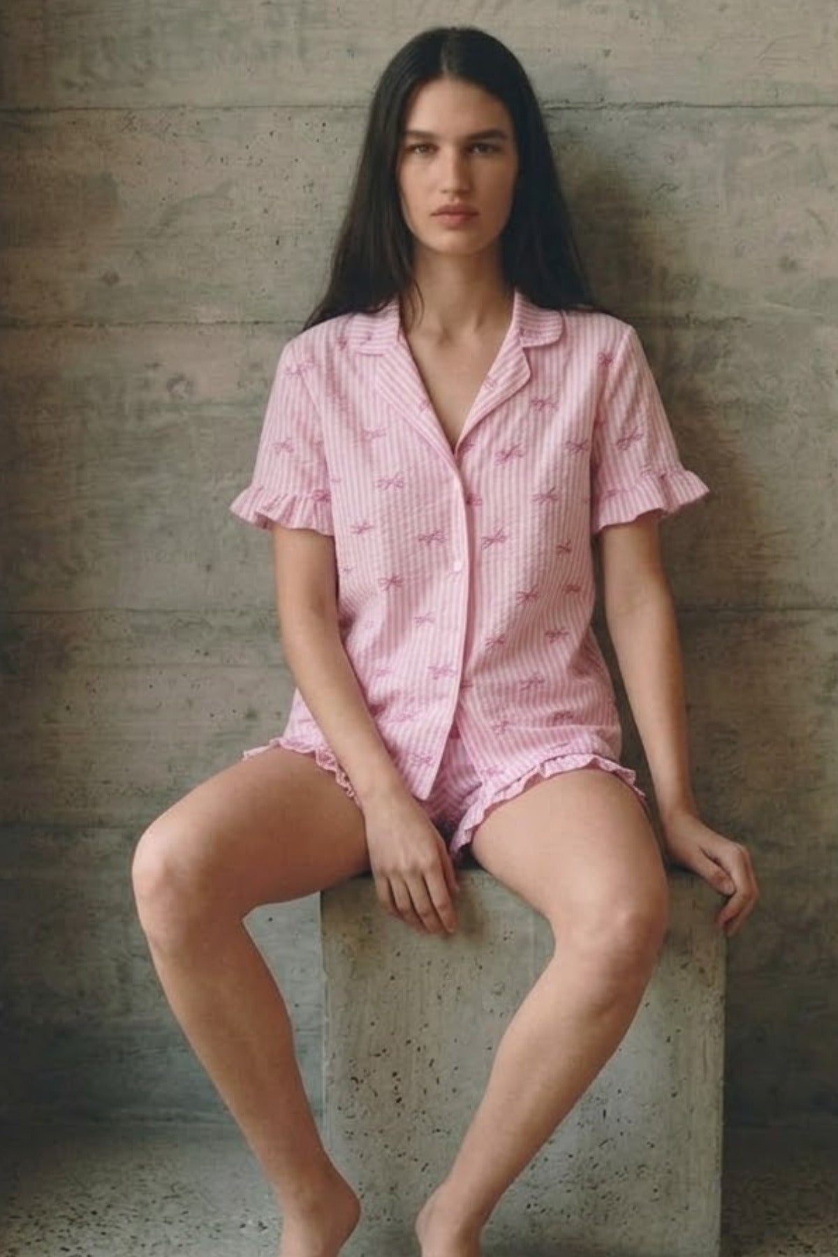 Kadın V Yaka Comfort Fit Pembe Pijama Takımı