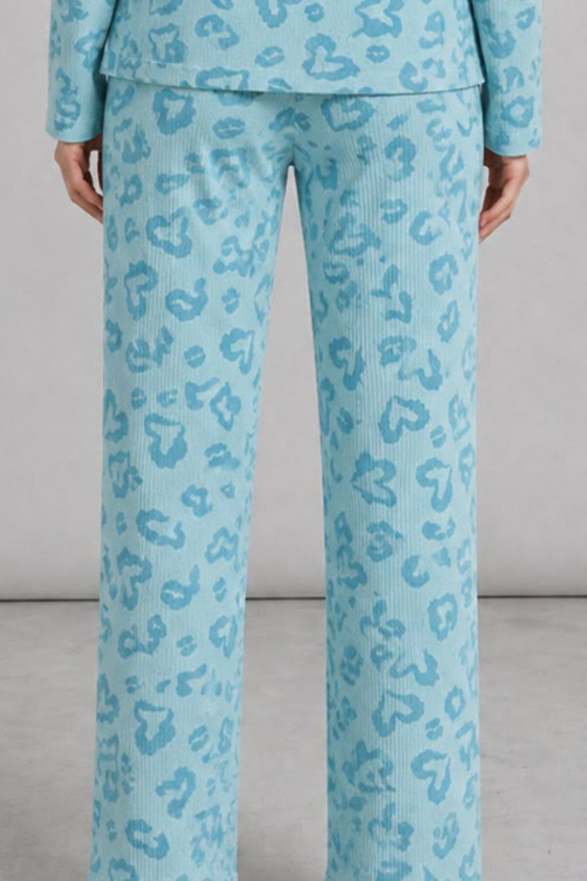 Kadın Desenli Uzun Kollu Mint Yeşili Pijama Takımı 4760