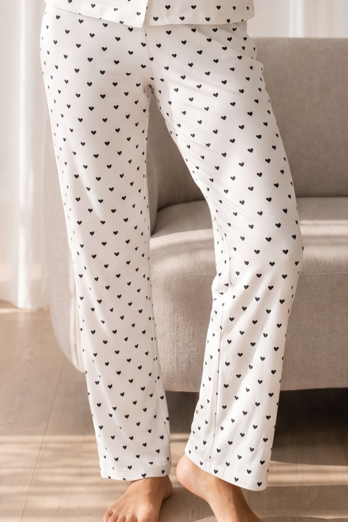 Kadın Loose Uzun Paça Pamuk Kar Beyaz Pijama Takımı