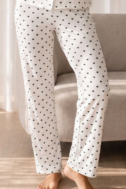 Kadın Loose Uzun Paça Pamuk Kar Beyaz Pijama Takımı