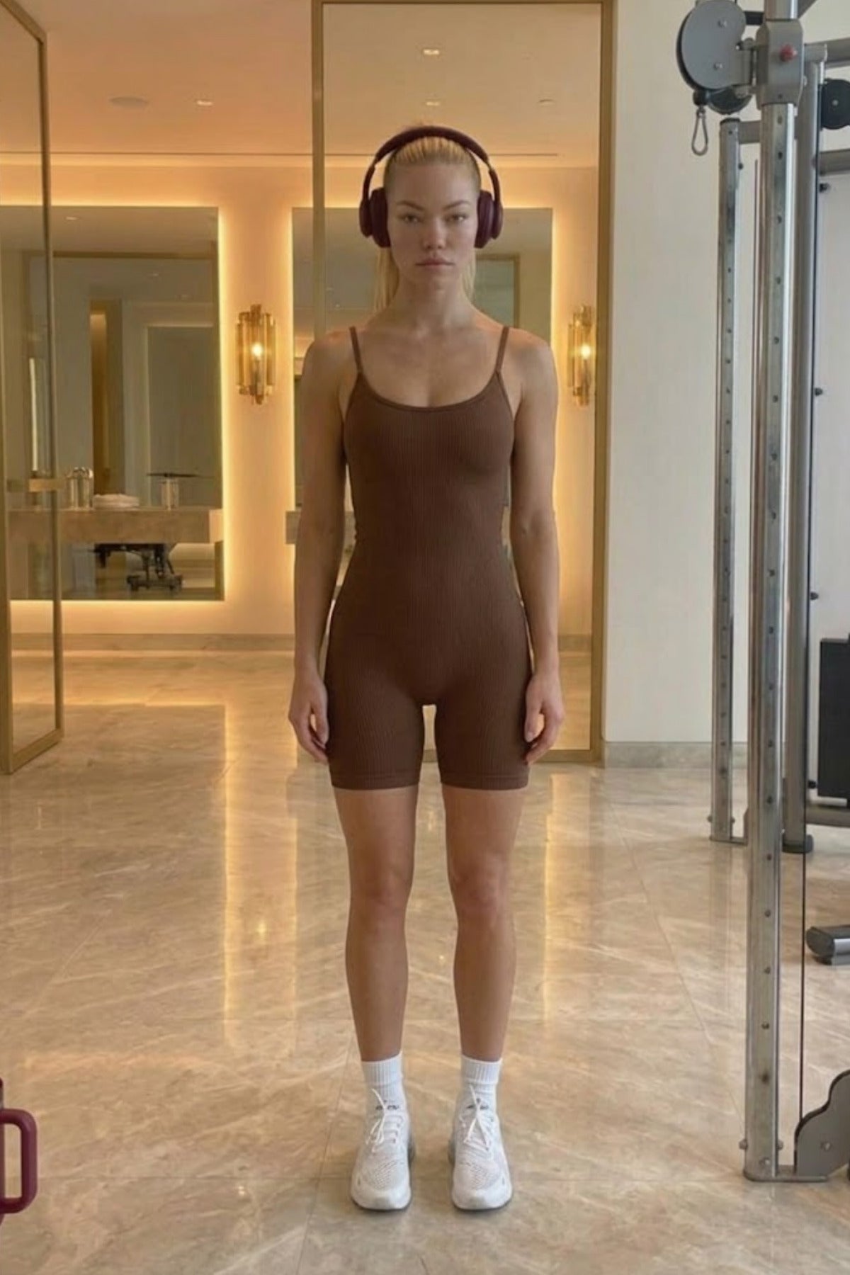 Kadın Havuz Yaka Esnek Kahverengi Dikişsiz Body