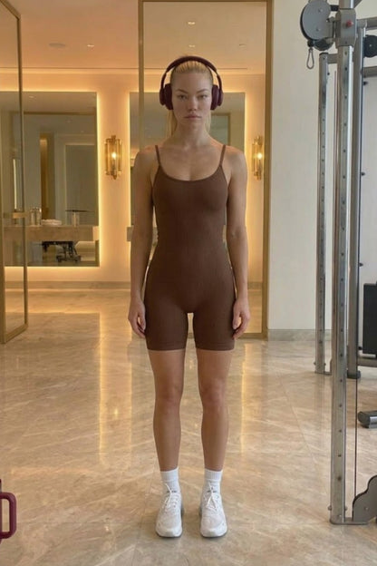Kadın Havuz Yaka Esnek Kahverengi Dikişsiz Body