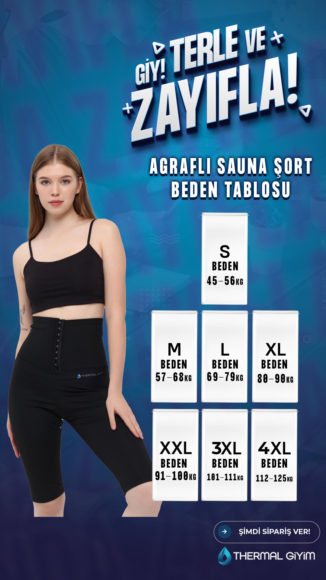 Agraflı Sauna Şort 1006 – Termal İncelten & Terletici Yüksek Bel Şort