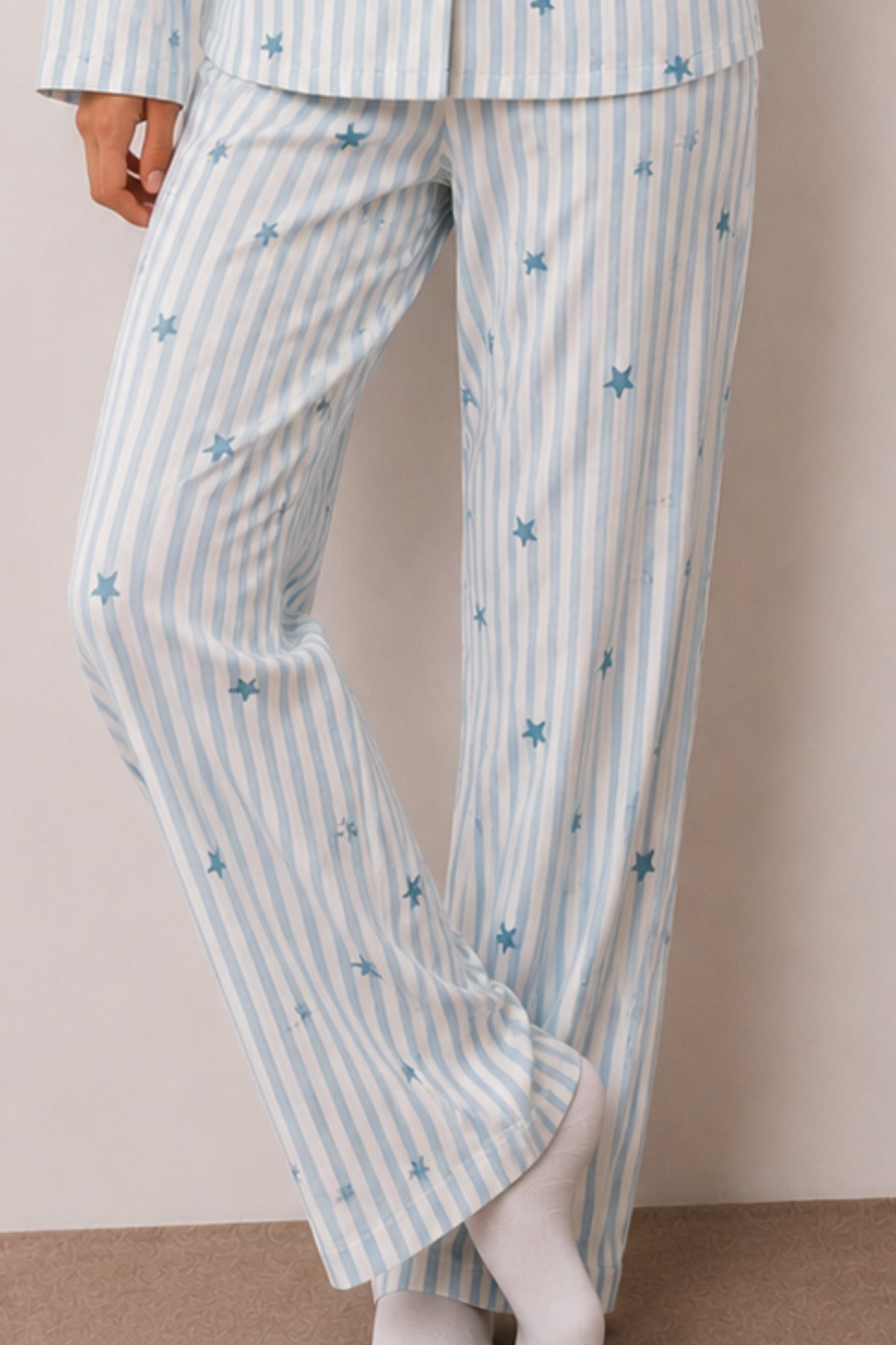 Kadın Düğmeli Kışlık Ev Mavi Pijama Takımı