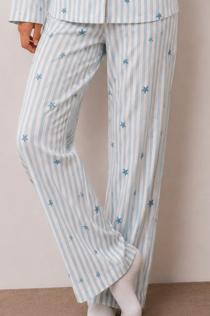 Kadın Düğmeli Kışlık Ev Mavi Pijama Takımı