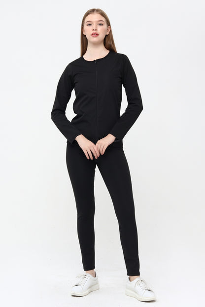 Thermal GYM Sauna Fermuarlı Uzun Kollu Body & Premium Agraflı Sauna Tayt Takım – Termal İncelme Seti