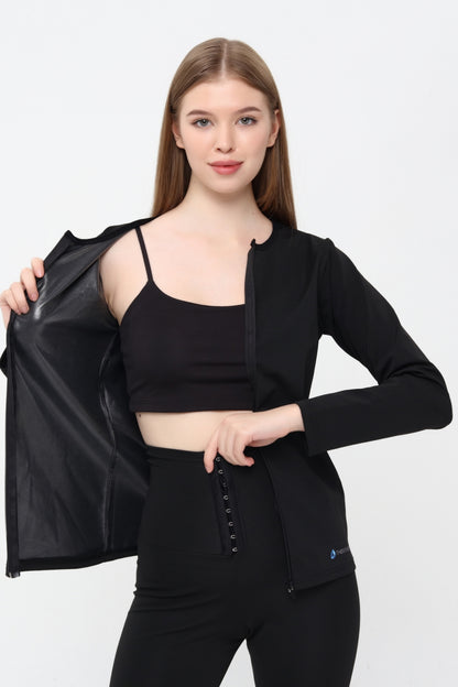 Thermal GYM Sauna Fermuarlı Uzun Kollu Body & Premium Agraflı Sauna Tayt Takım – Termal İncelme Seti